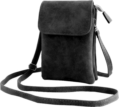 Suede Smartphone / Telefoon Tasje - Zwart | Leder | 20 x 13 x 3,5 cm | Fashion Favorite