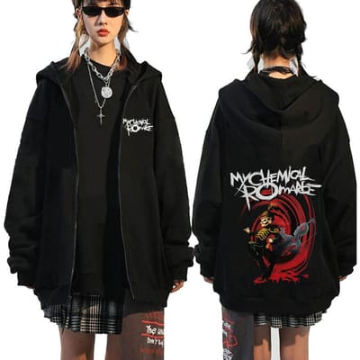 Chemical Romance Mcr Dode Rits Trui Zwart Parade Punk Emo Rock Rits Sweatshirt Mannen M black