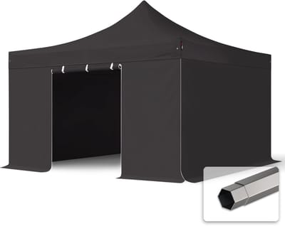 4x4 m Easy Up partytent Vouwpaviljoen PVC brandvertragend, PREMIUM staal 40mm met zijwanden, zwart