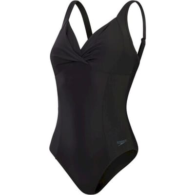 Speedo Shaping Cross Knot 1 Piece Dames Sportbadpak - Corrigerend Badpak Dames - Zwempak Dames met Uitneembare Cups - Sportbadpak Dames met Hartvormige Halslijn en Verstelbare Bandjes - Zwart - 44