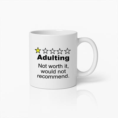 Adulting Beoordeling Mok – Grappige Eén Ster Review Koffiekop voor Volwassenen & Humor Liefhebbers