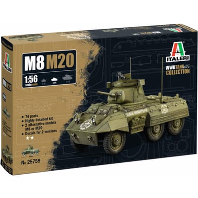 Italeri 1/56 Tweede Wereldoorlog Amerikaanse M8/M20 Greyhound Pantserwagen Plastic Modelbouwkit IT25759