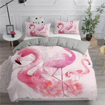 3D Flamingo Beddengoed Set King Queen Maat Cartoon Roze Dieren Dekbedovertrek Met Kussenslopen 2/3 stuks Polyester Dekbedovertrek EU single(135x200cm)