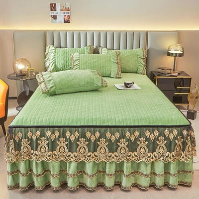 Donkerblauw Luxe Kant Winter Sprei Dik Huis Bed Rok-stijl Hoeslakens Borduurwerk Katoen Europees-stijl Spreien 180x200cm 1pcs