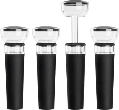 Wijnstoppers, Wijnstopper Wijnflessenstopper met Ingebouwde Vacuüm Wijnbesparende Pomp Voedsel Veilige Siliconen Caps, Wijnbesparende Vacuümpomp voor Wijn Vers houden (4 Pcs)