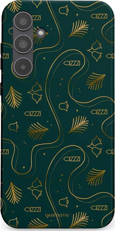 Casetastic hoesje geschikt voor Samsung Galaxy A55 - Dubbellaagse bescherming - Groene kerst bellen en takken - Fashion Case - Donkergroen Donkergrijs Petrol
