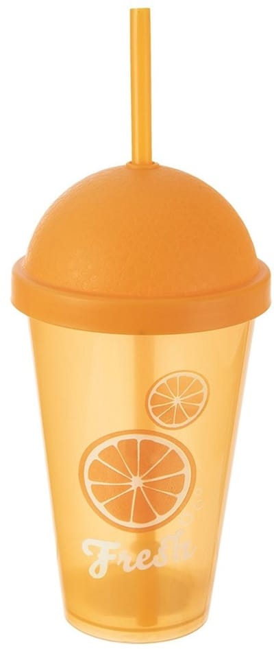 Orion Serie - Plastic Beker - 450 ml - Met deksel en Rietje - Oranje