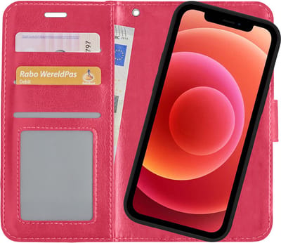 Hoes Geschikt vooriPhone X Hoesje Bookcase Hoes 2-in-1 Cover - Hoesje Geschikt voor iPhone X Hoes 2-in-1 Hoesje Case - Donkerroze