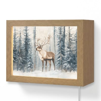 Wandlamp 20x15 cm - Oplaadbaar - Rendier - Sneeuw - Woud - Wit - Wandlampen binnen woonkamer - Slaapkamer lamp met kabel - Decoratieve nachtlamp - Vloerlamp snoer