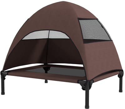 Hondenbed - 76 x 61 x 71 cm - Verhoogd + Dak - Voor Middelgrote Honden - Koffie
