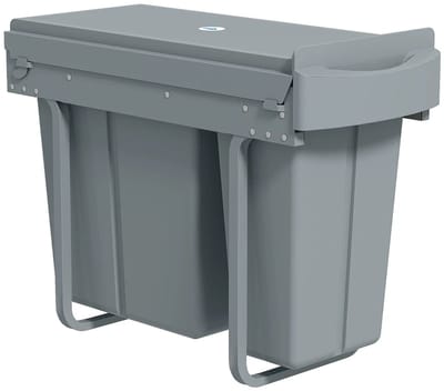 Inbouw Prullenbak - 30 liter (20 L + 10 L) - Onder De Kast - Uitschuifbare - 2 Uitneembare Emmers - Keuken Afvalverzamelaar - Afvalemmer - Afvalscheidingssysteem Met Telescopische Rails - Grijs