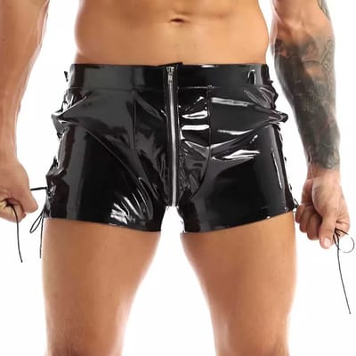 PU Lederen porno korte broek - Boxershort - Open kruis - Latex look - Glanzend