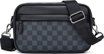 Heren geruite schoudertas, sportieve leren crossbody zak