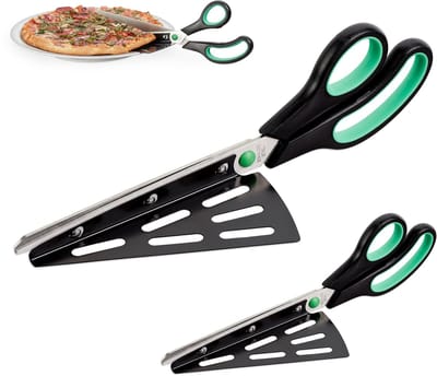 2x pizzaschaar met pizzaschep - rvs - pizzasnijder keukenschaar - taartschep