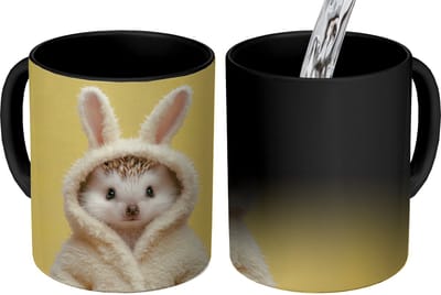 Magische Mok - Foto op Warmte Mokken - Koffiemok - Egel - Paashaas - Kostuum - Magic Mok - Beker - 350 ML - Theemok