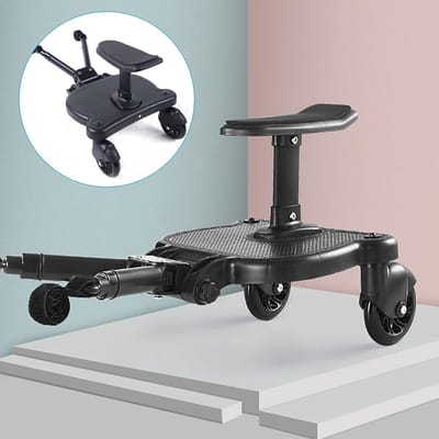 Meerijdplank met zitje - Kinderwagen plank - Extra kind meenemen - Universele pasvorm - 55x33x36cm - Zwart