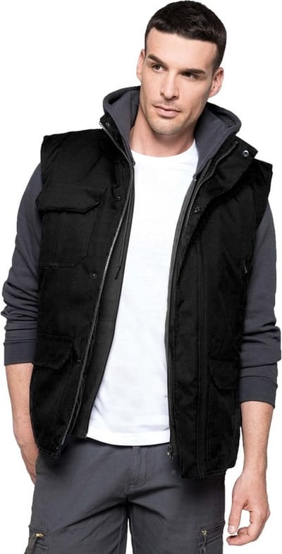 Outdoor/werk winter vest/bodywamer zwart voor heren - Herenkleding/dikke jassen - Mouwloze outdoor buiten werk vesten M