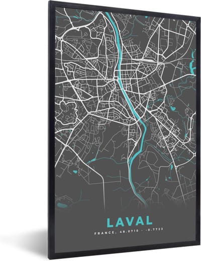 Fotolijst incl. Poster - Laval - Frankrijk - Kaart - Stadskaart - Plattegrond - 40x60 cm - Posterlijst