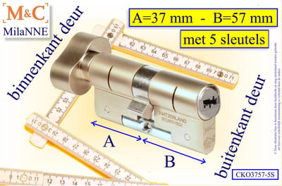 M&C Conder high-tech security deurcilinder met KNOP OVAAL, 37x57 mm MET 5 SLEUTELS - SKG*** - Politiekeurmerk Veilig Wonen - inclusief MilaNNE gereedschap montageset