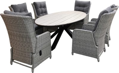 7-delige tuinset | 6 Dublin verstelbare stoelen (MG) | 220cm ovale Cyprus tuintafel (Wood)