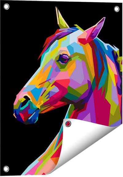 Gards Tuinposter Kleurrijke Paardenkop - Paard - Abstract - 40x50 cm - Tuindoek - Tuindecoratie - Wanddecoratie buiten - Tuinschilderij