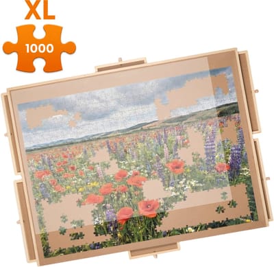 YUGN Puzzelbord met Opbergsysteem - Draaibare Puzzeltafel met 6 Lades - 1000 Stukjes - 90 x 69,5 cm