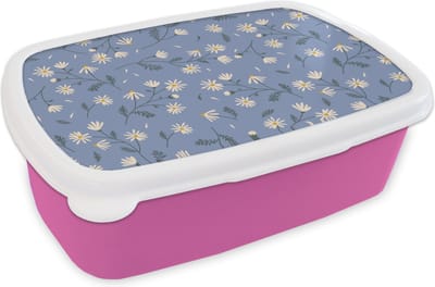 Broodtrommel Roze - Lunchbox - Brooddoos - Bloemen - Patronen - Madelief - 18x12x6 cm - Kinderen - Meisje