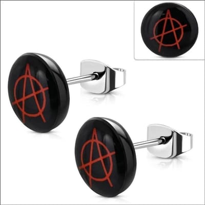 Aramat Jewels | Oorbellen | Stijlvolle Stalen Logo Oorbellen | 10mm / Anarchie | |7mm | Staal | Kinderen, Volwassenen | Verkleurd niet