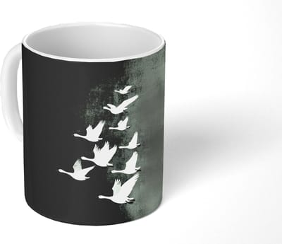 Mok - Koffiemok - Vogel - Japandi - Groen - Mokken - 350 ML - Beker - Koffiemokken - Theemok
