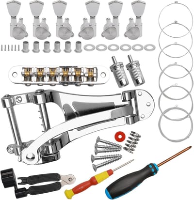 Vervangingsonderdelen voor Gitaren met Zilveren Vibrato Tremolo Brug, Roller Saddle en Locking Tuners voor Jazz LP Gitaren