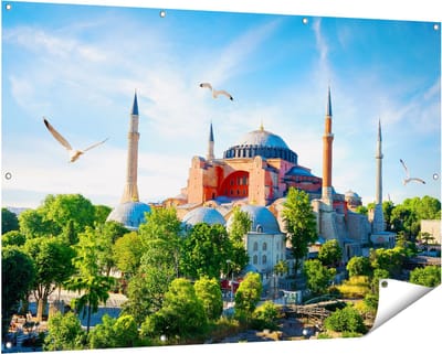 Gards Tuinposter Hagia Sophia Moskee in Istanbul - 150x100 cm - Tuindoek - Tuindecoratie - Wanddecoratie buiten - Tuinschilderij