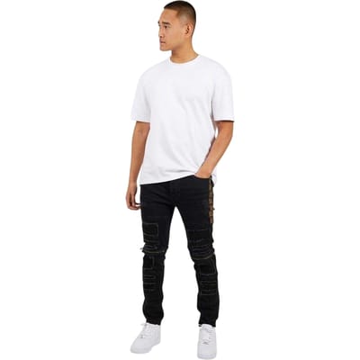 Brave Soul Skinny-jeans voor heren in motorstijl met stiksels (Houtskoolwas)