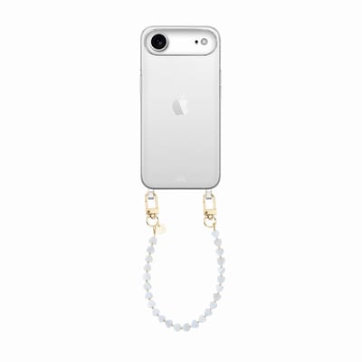 xoxo Wildhearts siliconen hoesje - Geschikt voor iPhone 17 Air hoesje - Shell Hearts (short) - Telefoonhoesje - Hoesje met koord - gekleurde hartjes - Kort koord - Transparant hoesje met telefoonkoord - Beige / Crème