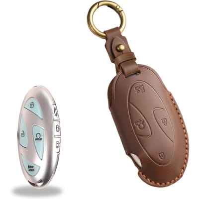 Cuir Rétro Pour Hyundai Kona Ev Grandeur Gn7 Ioniq 6 Housse Étui Clé de Voiture 5 7 Boutons Protection Clé Coque Accessoires Lfob brown