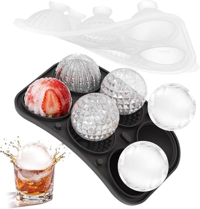 Siliconen ijsblokjesvorm - 5 cm grote ijsblokjesvorm - 6 ronde ijsblokjesvormen - 3 verschillende bolvormen - Zwart - Voor cocktails, whisky, sap, koffie, ijsballen