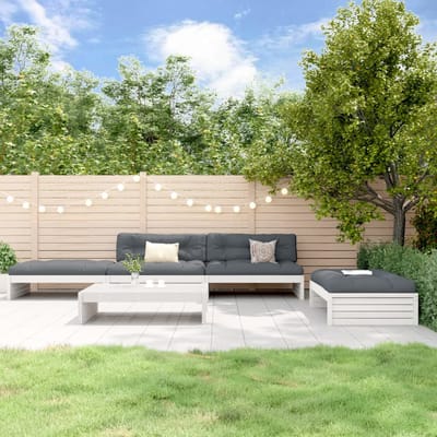 vidaXL - 5-delige - Loungeset - met - kussens - massief - hout - wit