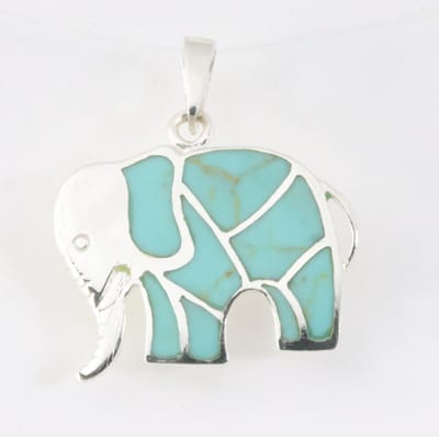 Zilveren olifant hanger met groene turkoois