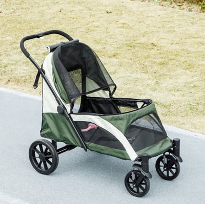 HAUSS SPOLE Buggie Voor Dieren – Opvouwbaar Tot 30 Kg – 124 x 67 x 100 Cm – Polyester – Donkergroen – Voor Honden En Katten