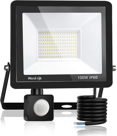 GELLDG LED-schijnwerper met bewegingssensor - Koel wit, ultraheldere spot - IP65 waterdichte buitenwandlamp - Geschikt voor tuinen, garages, huizen en terrassen - 100W - LED-chips - Zwart