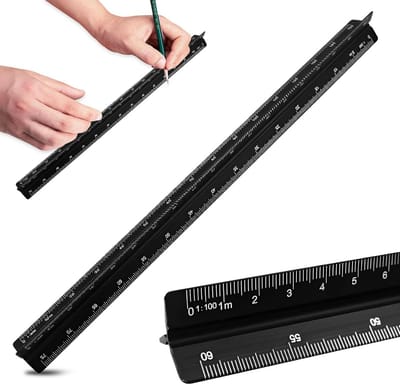 Dailygoods - Driehoeksmeetlat, 30 cm meetlat van aluminium, meetlat voor architecten, studenten, tekenaars en ingenieurs, zwart (1:100, 1:200, 1:250, 1:300, 1:400, 1:500)