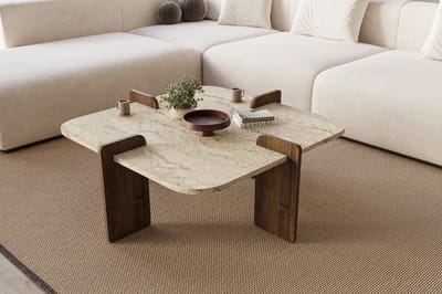 Asir - Salontafel - Travertijn, walnoot - 100% met melamine gecoat spaanplaat - 90 x 90 x 35 cm