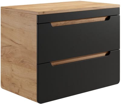 Vente-unique Zwevend meubel onder waskom met plank - 80 cm - Licht naturel en antraciet - ARUBA