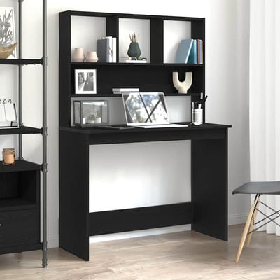 vidaXL - Bureau - met - schappen - 102x45x148 - cm - bewerkt - hout - zwart - eikenkleur