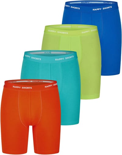 Happy Shorts Heren Boxershorts Met Lange Pijpen Boxer Briefs 4-Pack Neon Groen/Blauw/Lime/Oranje - Maat L