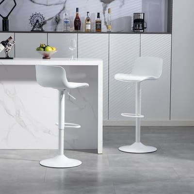 FloraGrace Barkruk Verstelbaar - 360 Graden Draaibaar Met Ergonomische Rugleuning - Voor Keukenbar Of Eiland - Metaal - Wit
