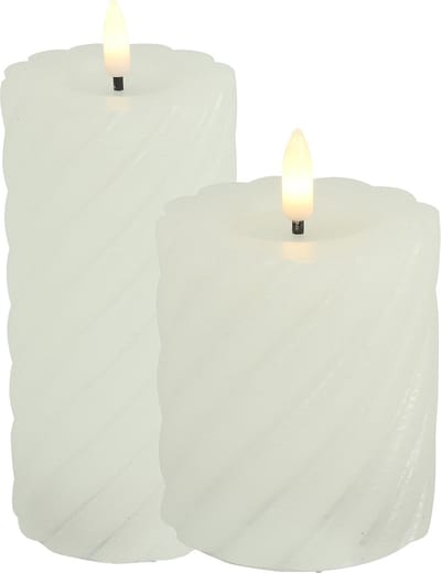 LED kaarsen/stompkaarsen set - 2x - wit - H8, H12,5 cm - swirl