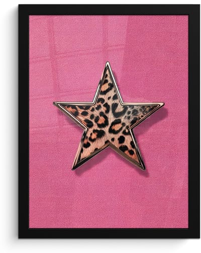 Poster in lijst - Fotolijst 30x40 cm - Posters - Ster - Luipaard - Print - Roze - Posterlijst zwart - Decoratie - Wanddecoratie woonkamer - Muurdecoratie slaapkamer