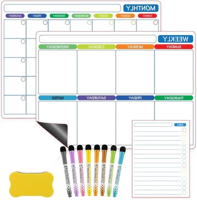 Magnetisch whiteboard met 8 stiften en 1 gum, wekelijkse en maandelijkse planner voor koelkast, ideaal voor gezinsplanning, takenlijst en boodschappenlijst