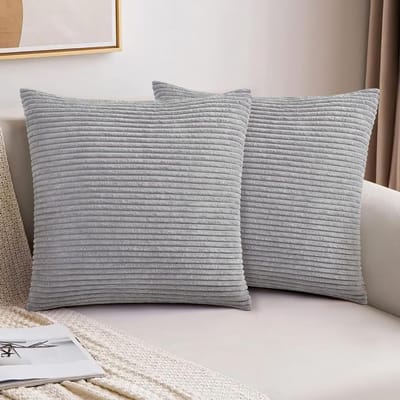 Set van 2 Super Zachte Corduroy Kussenhoezen 40 x 40 cm in Grijs, Decoratieve Moderne Kussenhoezen voor Sofa en Thuisdecoratie met Streepdesign