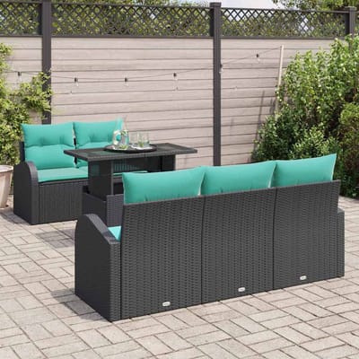 vidaXL - Tuinbank - Set - 6 - st - Zwart - Poly - Riet
